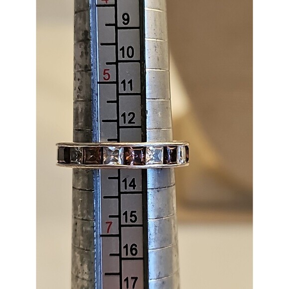 .925 Sterling Silver Chocolate & White CZ Eternity Band Ring Size 6 - Picture 4 of 4